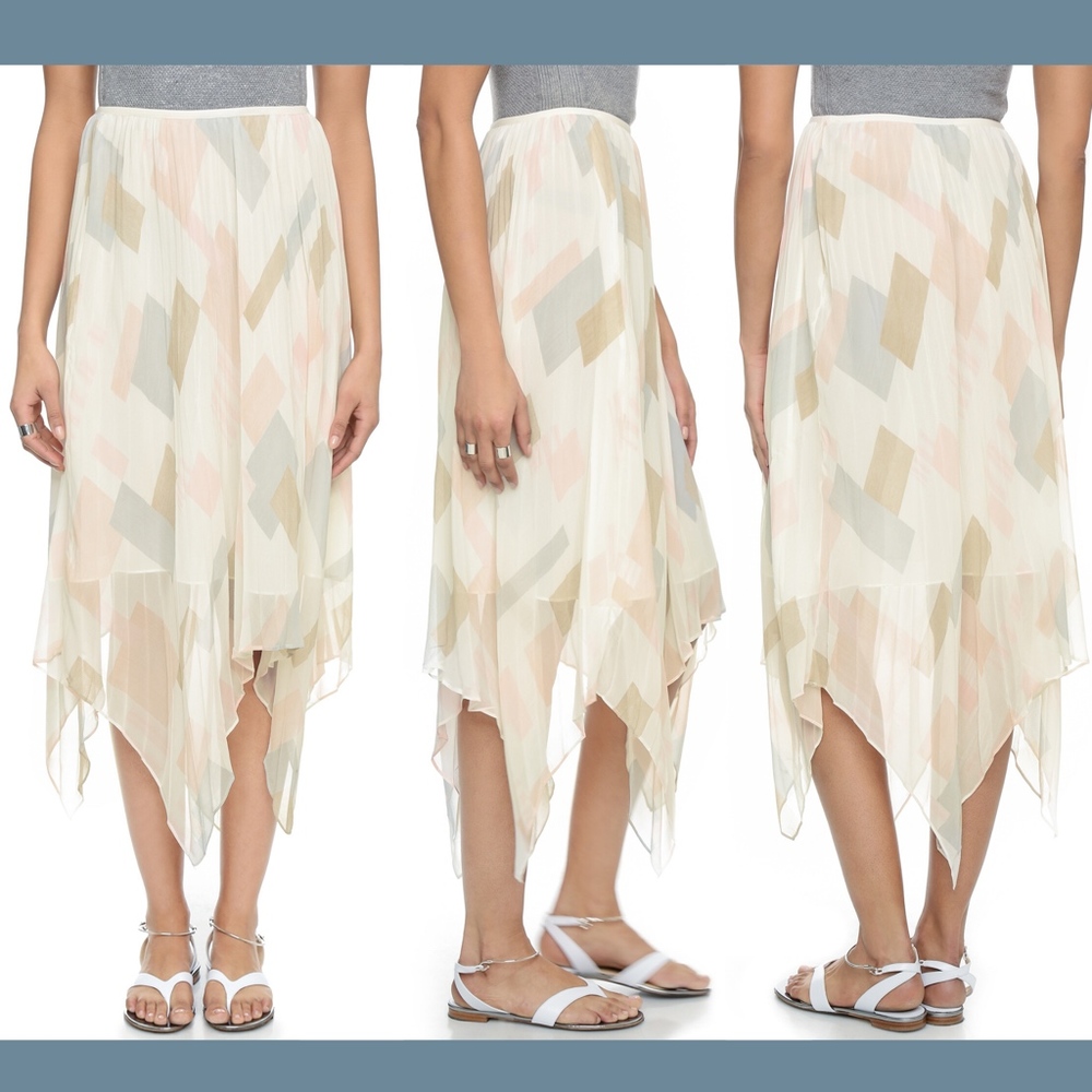NWT $398 Joie Jamilla Handkerchief Hem Pleated Silk Skirt [SZ Large ]‎